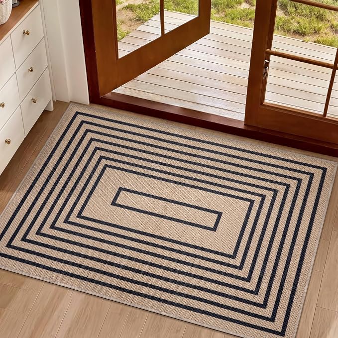 Tangsoo Geometric Easy Jute Rug 2x3 Washable Rug, Small Area Rug