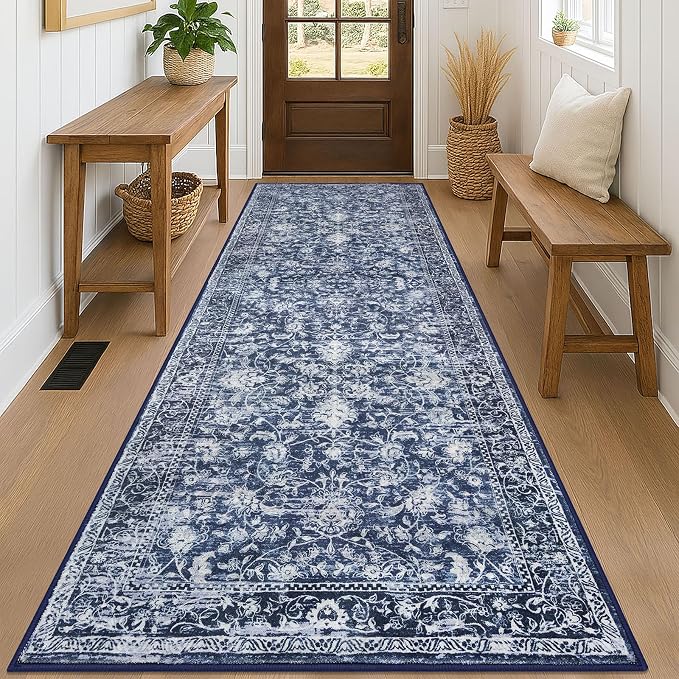 KILOCOCO Hallway Runner 3x8 Rug Runner Printed Vintage Floral Washable Kitchen