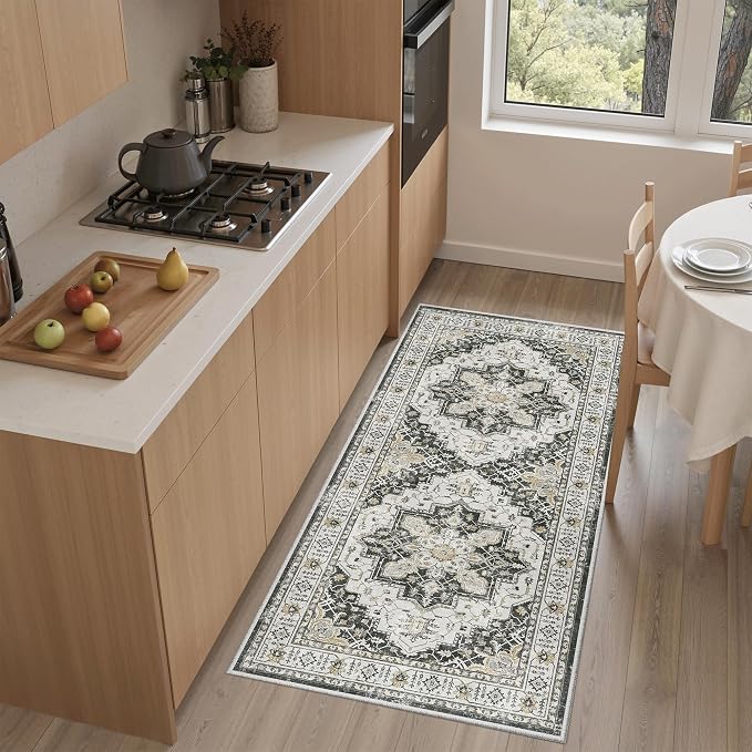Madane Washable Area Rug 2x4, Small Entryway Rug Non-Slip Vintage Door Mat