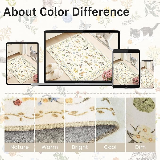 Soalmost Cat 5x7 Area Rugs for Living Room, Machine Washable Animal Floral