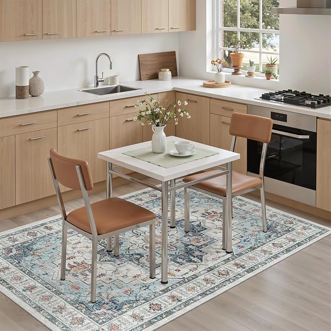 Madane Area Rug 4x6 Washable Rugs: Vintage Living Room Rug Soft Low Pile Non