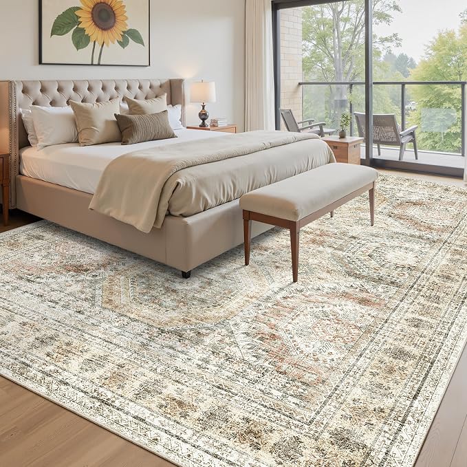 Soalmost 10x14 Area Rugs for Living Room, Non Slip Machine Washable Vintage Rugs