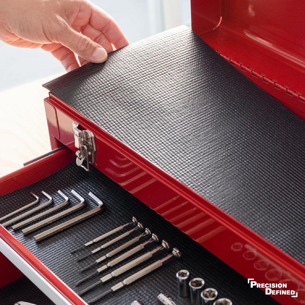 Precision Defined Toolbox Liner Non-Slip Tool Drawer Liner 16ft x 16" Black