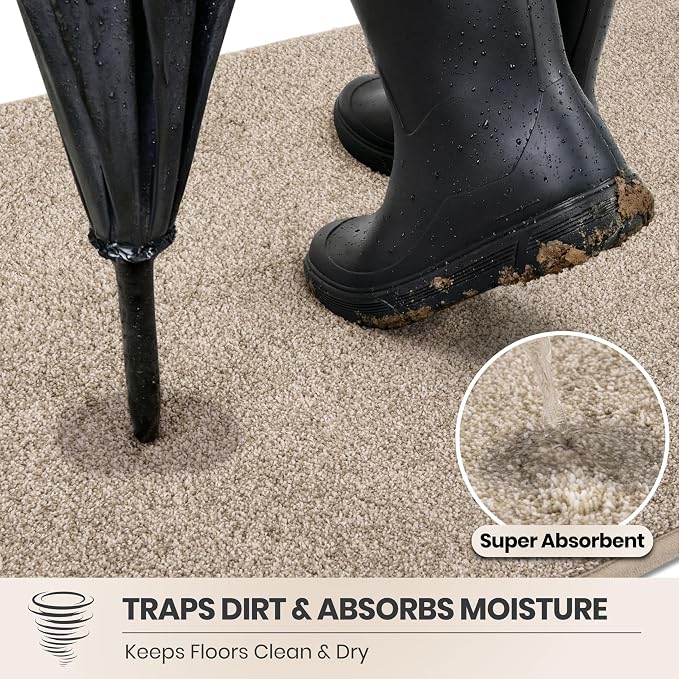 PURRUGS Dirt Trapping Door Mat 24" x 35.5", Non-Slip Machine Washable Entryway