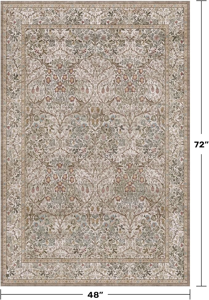 Vintage 4x6 Entryway Rug, Washable Area Rugs