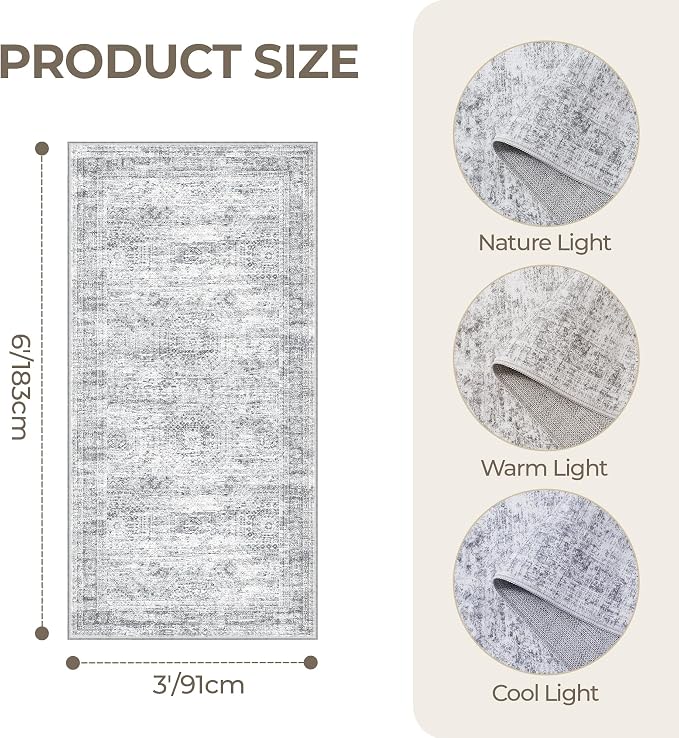 3x6 Runner Rug Non Slip, Thin Entryway Washable Rug