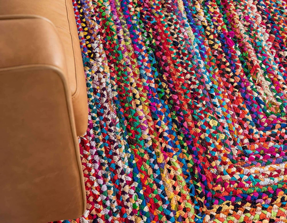 Unique Loom Braided Chindi Collection Area Rug - Layer (8' x 11' Rectangle, Multi/ Blue)