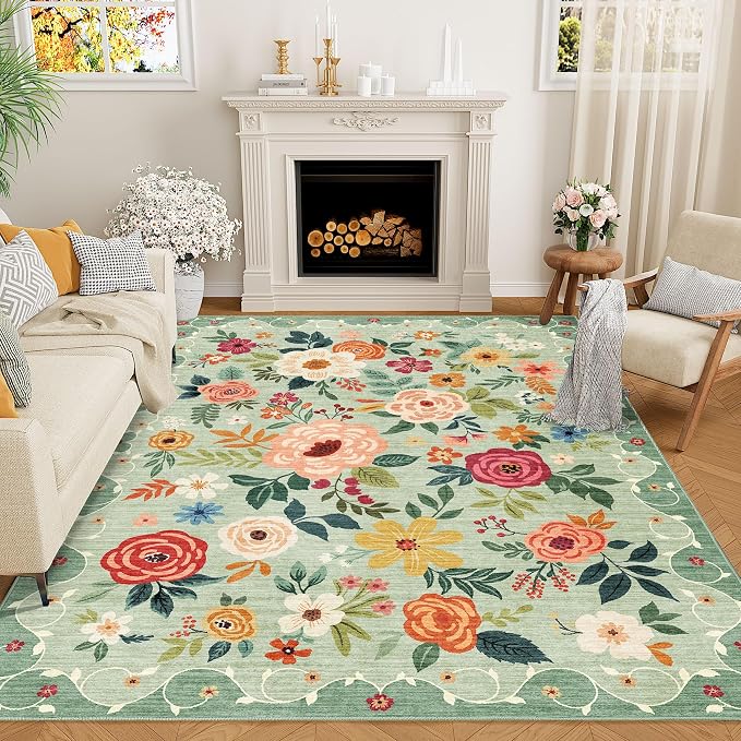 DUKINO 8x10 Area Rug, Floral Rugs