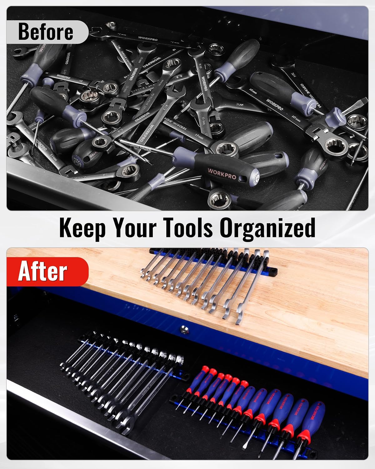 WORKPRO Magnetic Screwdriver and Wrench Organizer Set, 36-Slot Tool Holders