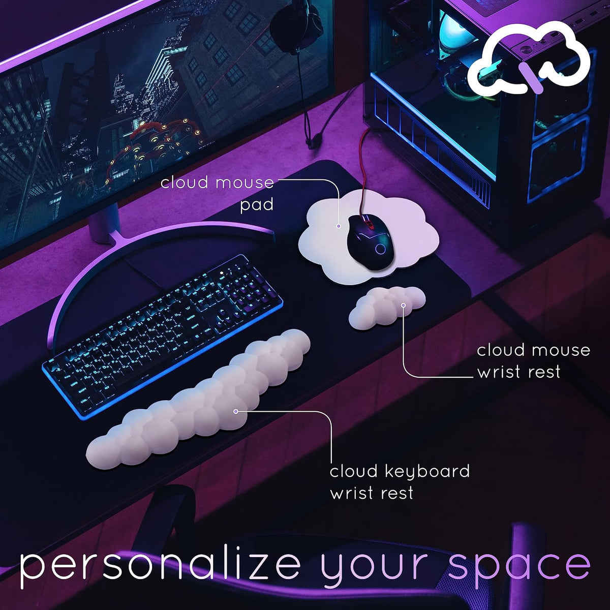 Pink Cloud Keyboard Wrist Rest – Create-ables Qloud Pink Wrist Rest for Computer Keyboard and Mouse, Ergonomic Memory Foam Wrist Pad with Non-Slip Base, Includes Cloud Mouse Pad
