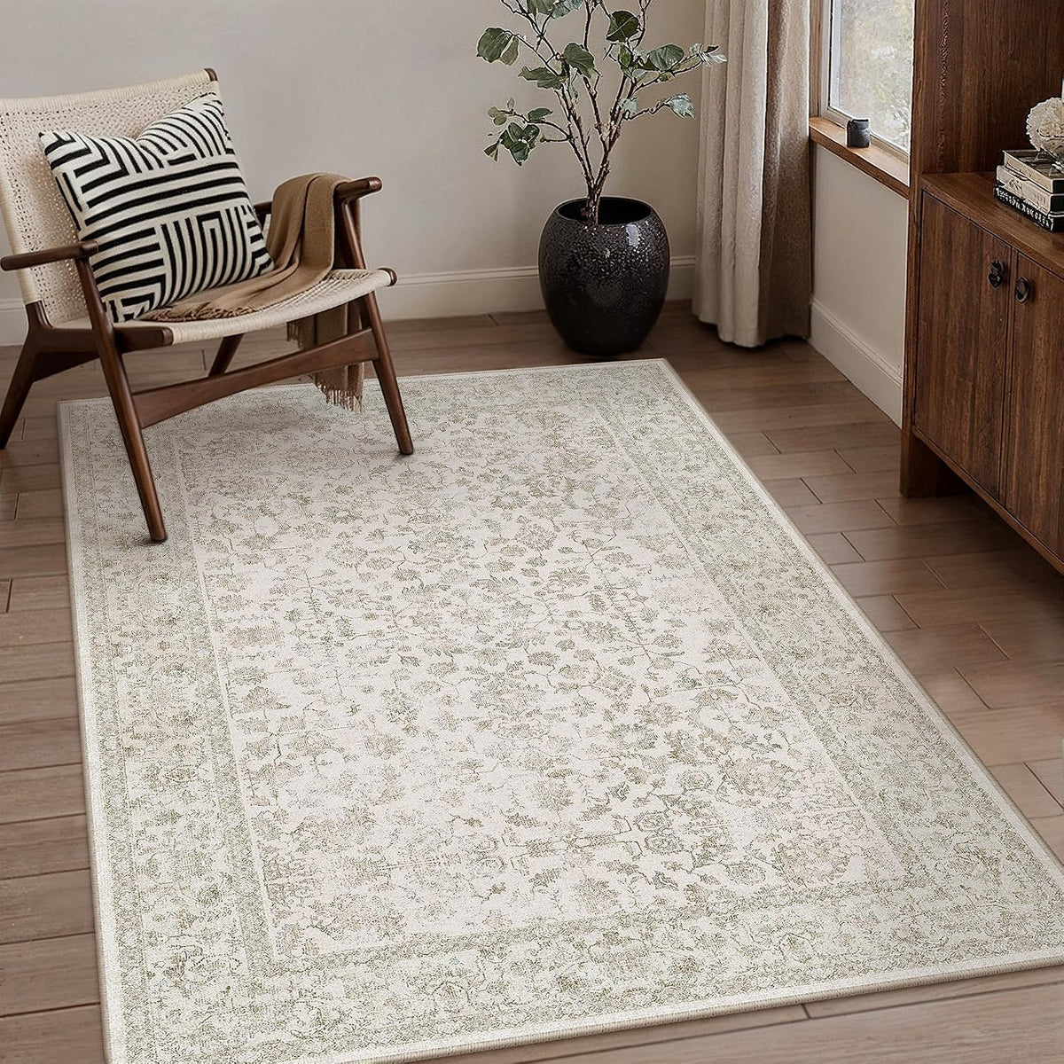 PureCozy 3x5 Beige White Area Rug Washable Non Slip Carpet Living Room