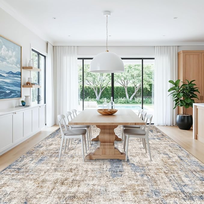 12x15 Area Rug for Living Room – Large Modern Neutral Abstract Thin Washable