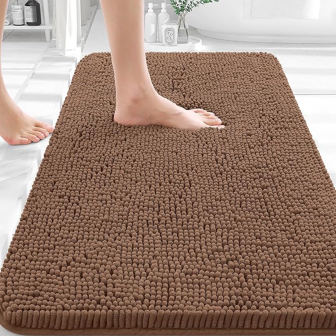 OLANLY Bathroom Rugs 35x24, Extra Soft Absorbent Chenille Bath Rugs, Rubber