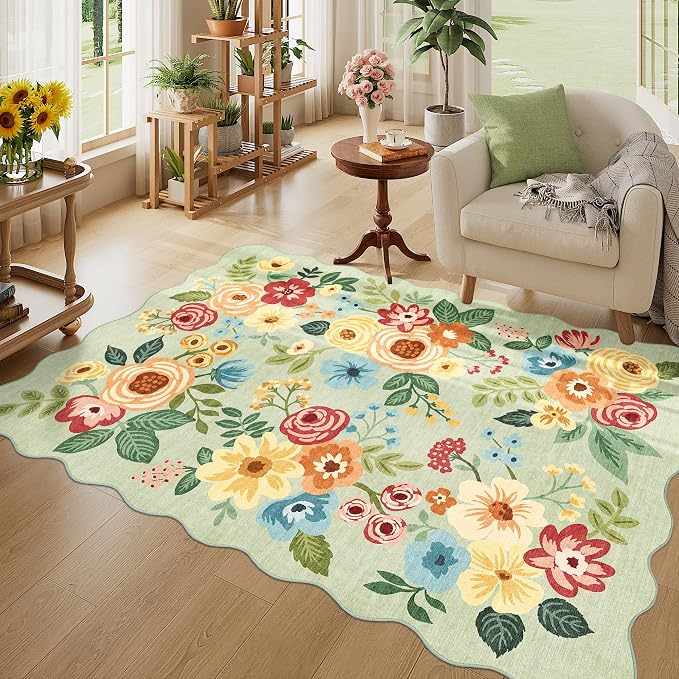 DUKINO 4x6 Area Rug, Floral Non-Slip Indoor Washable Rug