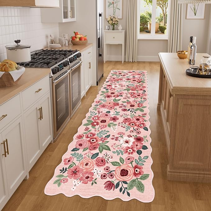 DUKINO Washable Runner Rug, 2x7 Lightweight Soft Floral Hallway Rug Runner