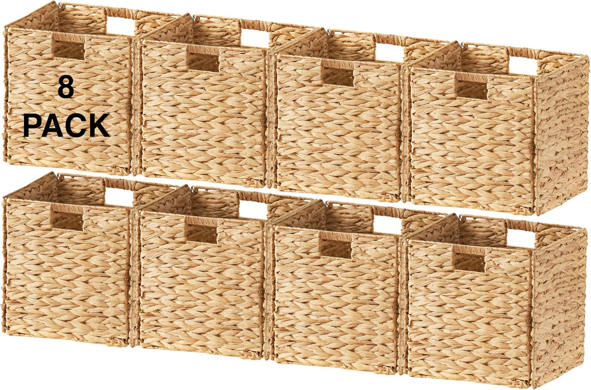 Ornavo Home 10.5x10.5 Water Hyacinth Storage Baskets Set of 8, Natural