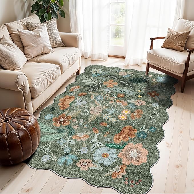 4x6 Living Room Area Rugs: Washable Farmhouse Nursery Kitchen Floral Rugs