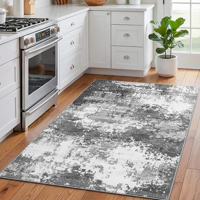 3x4 Washable Porch Rug Grey Front Door Welcome Mat 36x48, Indoor Outdoor