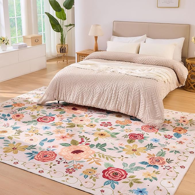 DUKINO 8x10 Area Rug, Floral Rugs