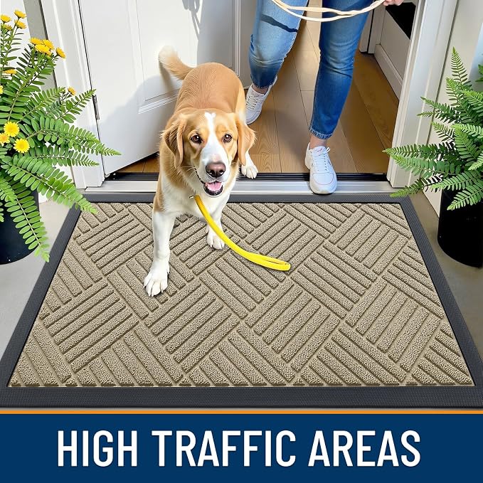 OLANLY Front Door Mat Outside Entrance 35x23, Heavy Duty Sturdy Natural Rubber