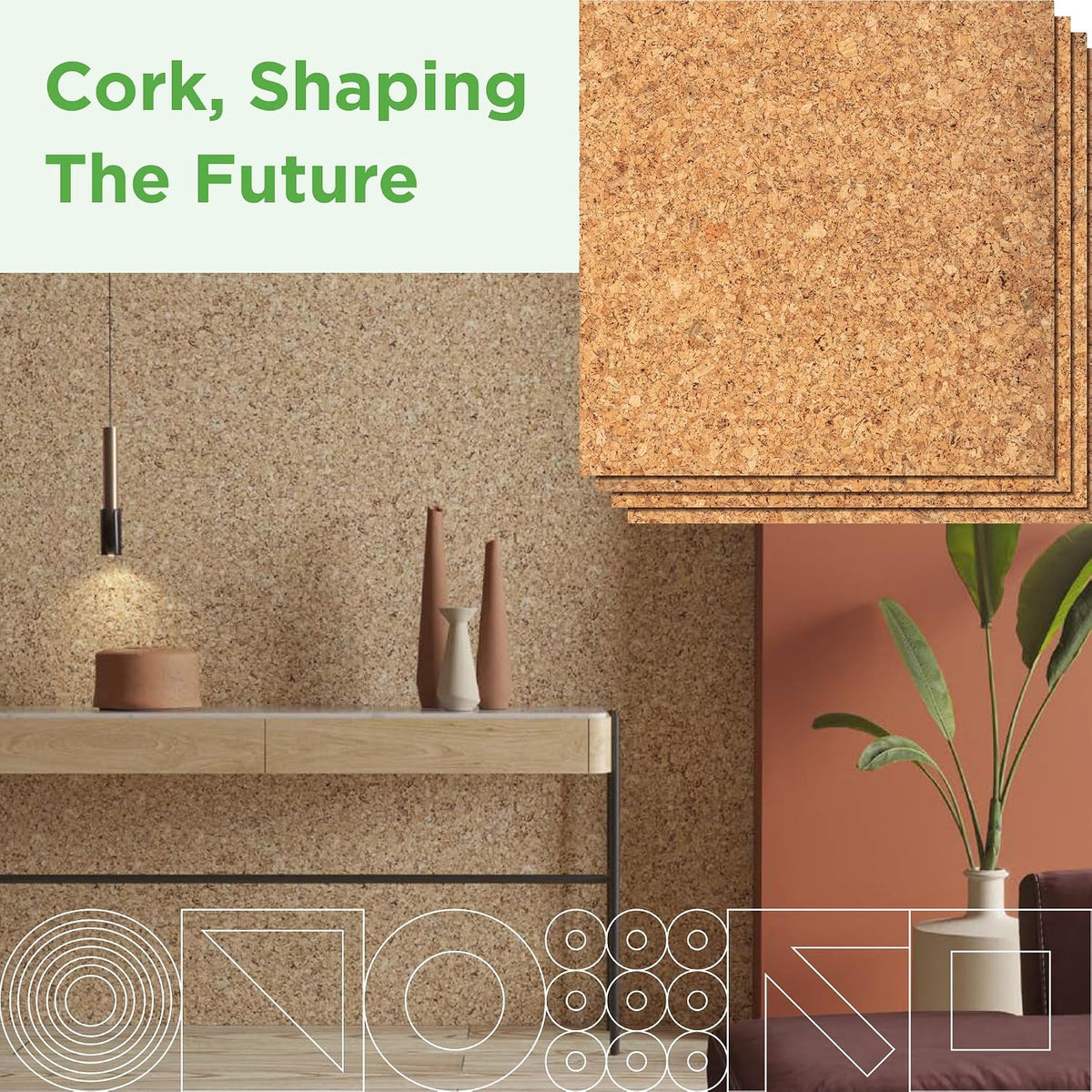 Go4Cork Square Double Sided Cork Tile Panels, 4 Pack, 8.5 x 8.5 x 5/32"