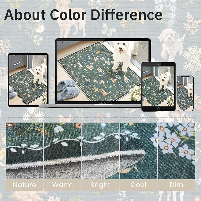 Soalmost Dog 8x10 Area Rugs for Living Room, Machine Washable Animal Floral