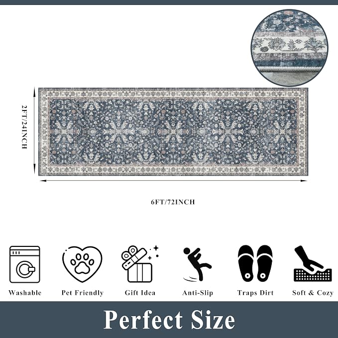 2x6ft Washable Hallway Carpet Runner – Non-Skid Floor Runner Rug