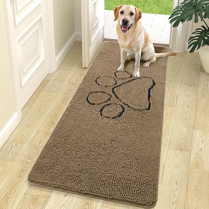 OLANLY Dog Door Mat for Muddy Paws 70x24, Paw Print Design, Absorbs Moisture