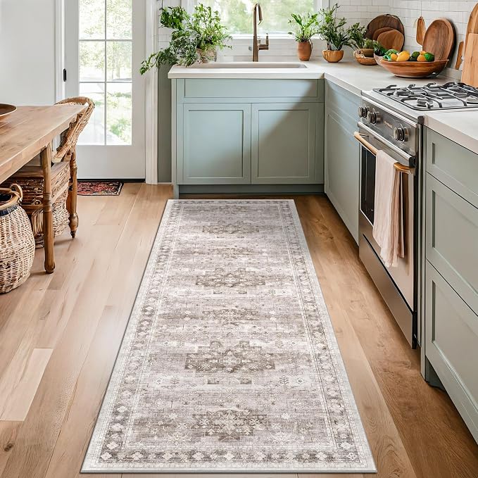 Hazo Haus Boho 2x7 Long Runner, Neutral Farmhouse Hallway Rug, Small Throw
