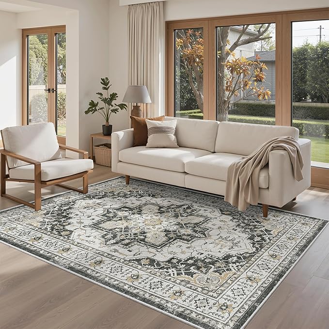 Madane Area Rug 4x6 Washable Rugs: Vintage Living Room Rug Soft Low Pile Non