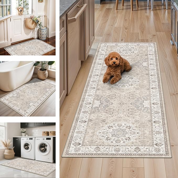 4 Pieces Kitchen Rug Set: Washable Water Resisitant Carpet