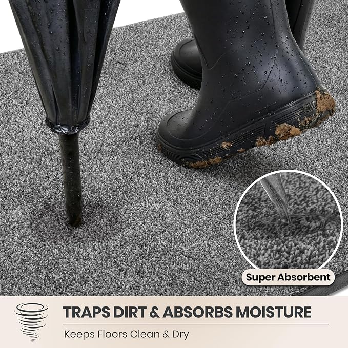 PURRUGS Dirt Trapping Door Mat 24" x 35.5", Non-Slip Machine Washable Entryway
