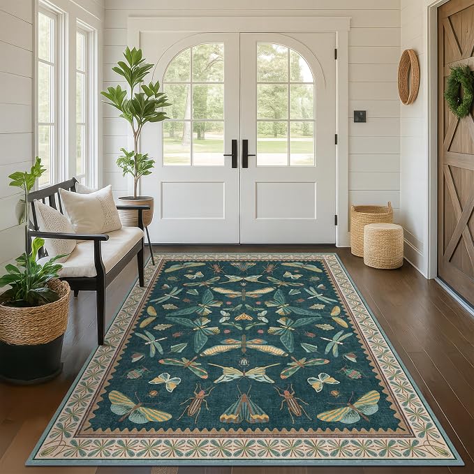 Hazo Haus Insect Teal Green 5x7 Area Rug
