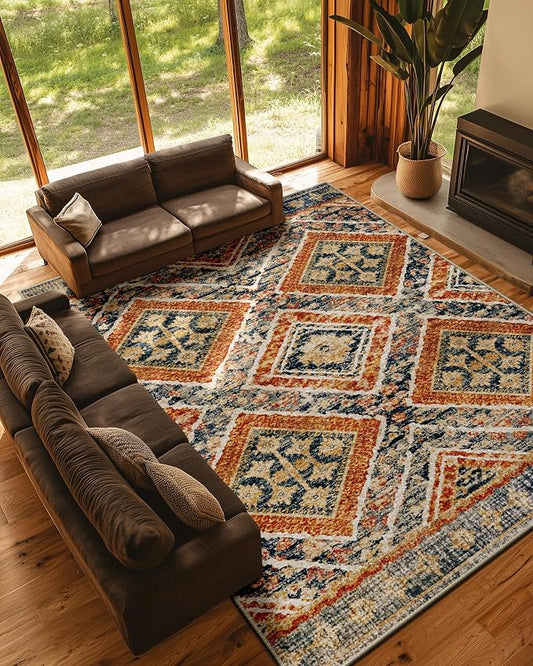 BESTSWEETIE Area Rug 9x12 Rug Machine Washable Non-Slip Low Pile Print Pattern