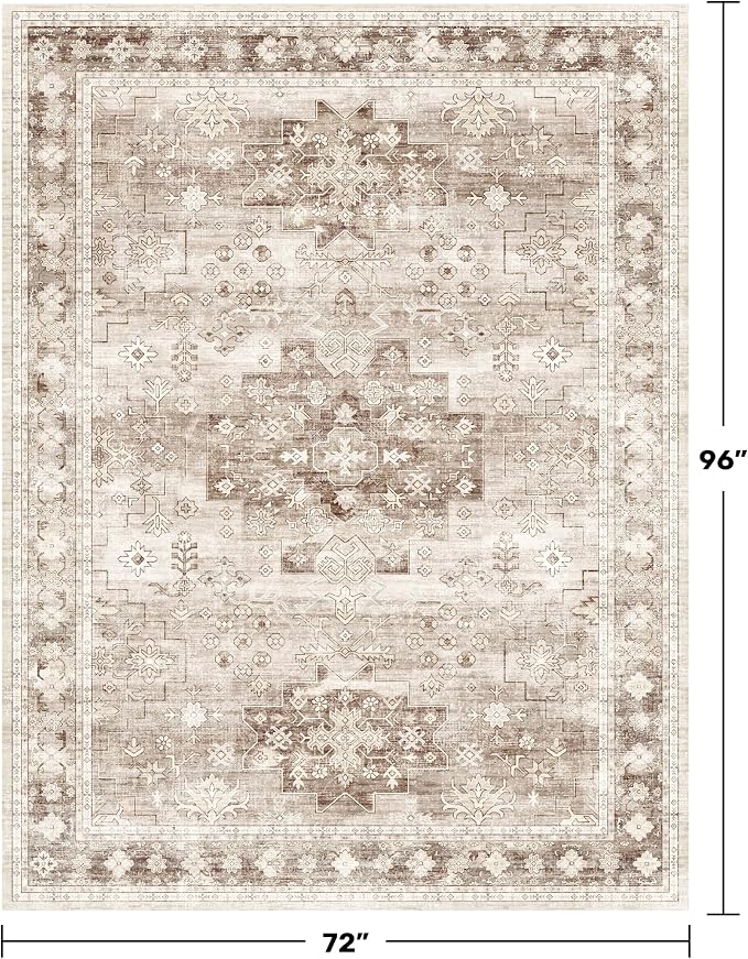 Washable Boho 6x8 Area Rug for Living Room