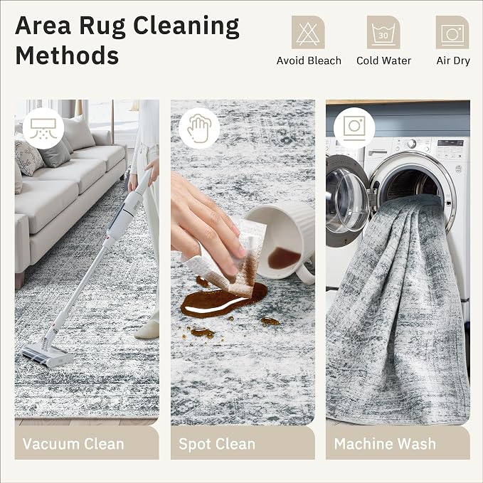 Soalmost Area Rug 10x12 Vintage Washable Living Room Large Gray Carpet Non Slip