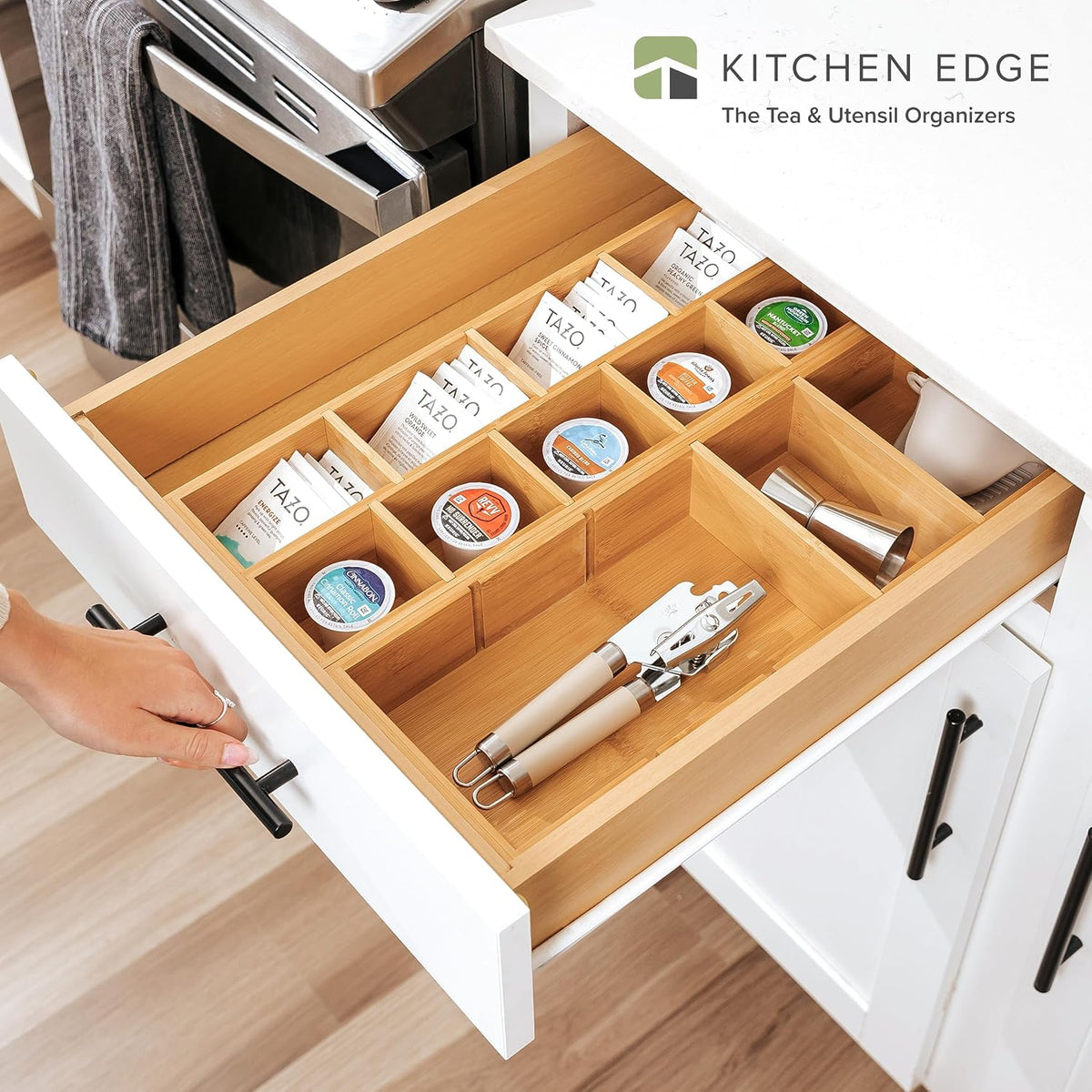 KitchenEdge Utensil & Tea Bag Drawer Organizer, Bamboo