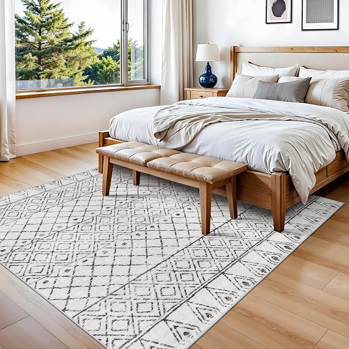 Square 6x6 Area Rug Moroccan: Machine Washable Non Slip Large Carpet