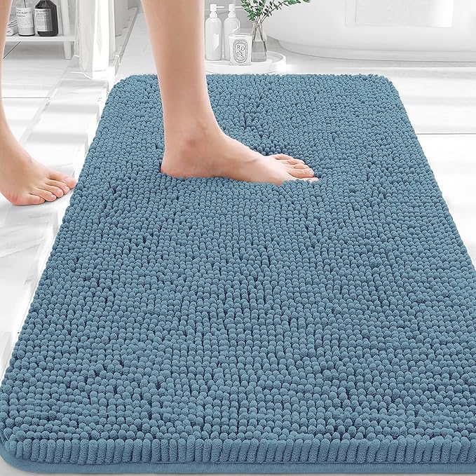 OLANLY Bathroom Rugs 32x20, Extra Soft Absorbent Chenille Bath Rugs, Rubber