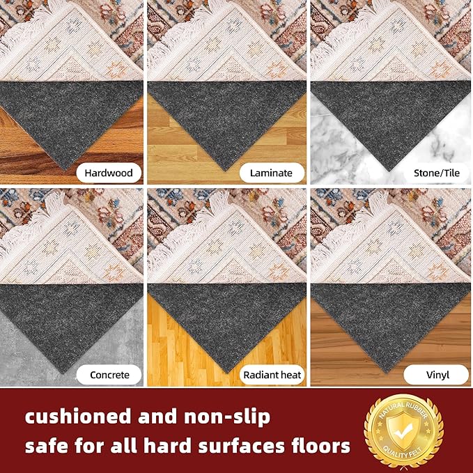 BAGAIL Felt and Natural Rubber Backing Rug Pads 1/8” Thick, 5 x 7 Ft Non Slip
