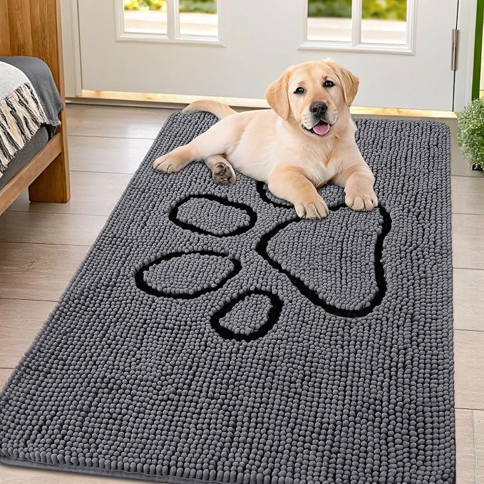 Smiry Dog Door Mat for Muddy Paws, Absorbent Dirt Trapper Non Slip Quick Dry