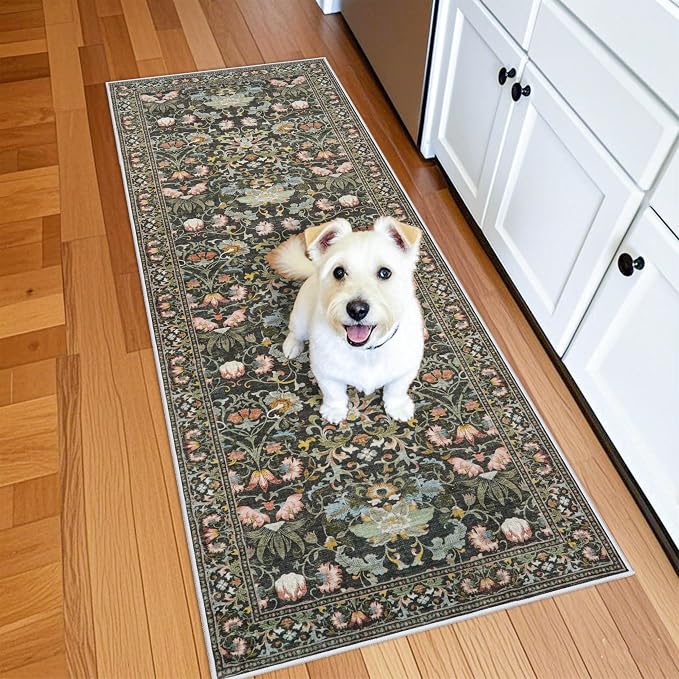 2x6 Washable Hallway Runner Rug: Vintage Floral Kitchen Rugs