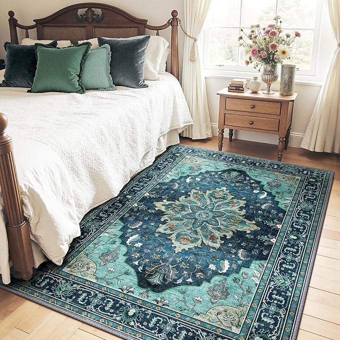 RELEANY Area Rugs 5'x7' Washable Non-Slip, Floral Vintage Distress Medallion