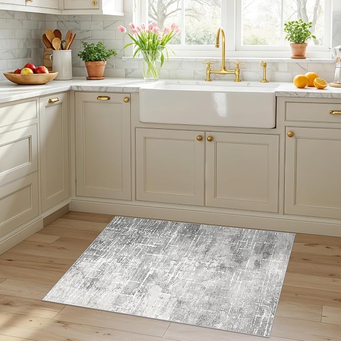 Abstract 2x3 Entryway Area Rugs: Washable Water Resistant Kitchen Rug Non-Slip