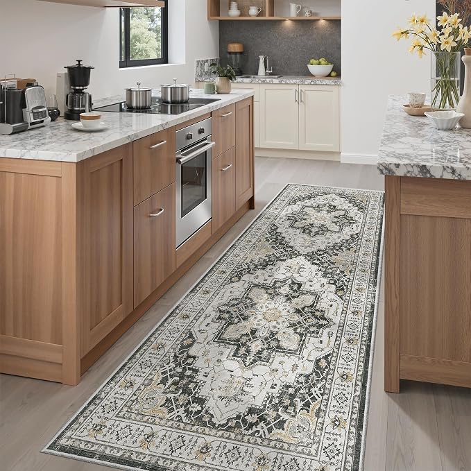 Madane Hallway Runner 3x8, Kitchen Rugs Washable Entryway Rug Vintage Kitchen