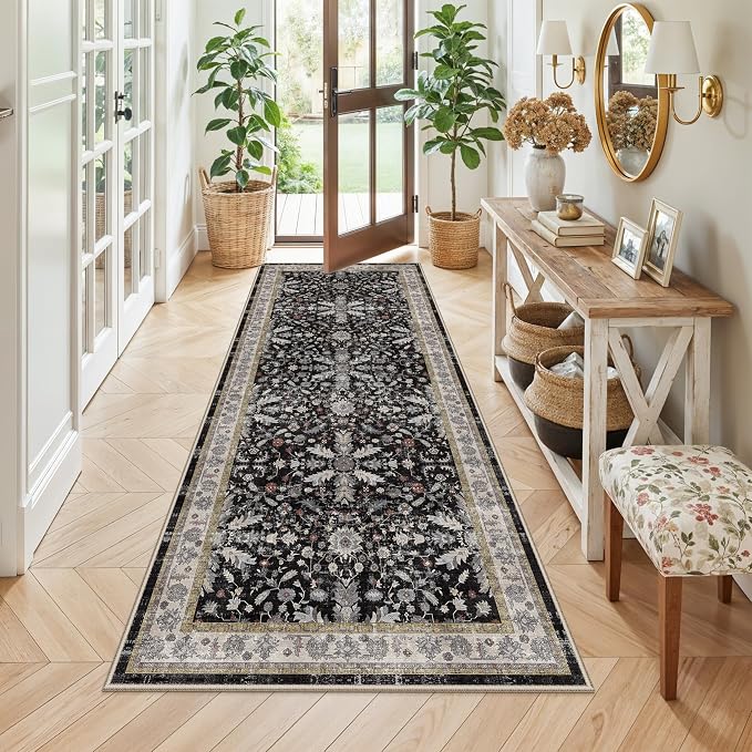 3x7 Washable Non-Slip Kitchen Runner Rug – Soft Low-Pile Stain-Resistant Carpet