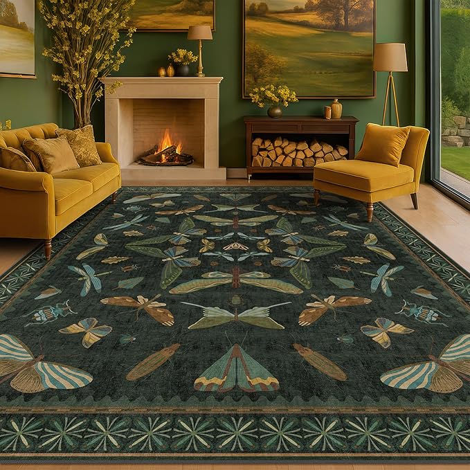 Hazo Haus 7x9 Insect Dark Green Rugs