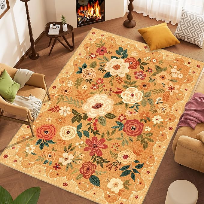DUKINO 9x12 Area Rug, Floral Rugs