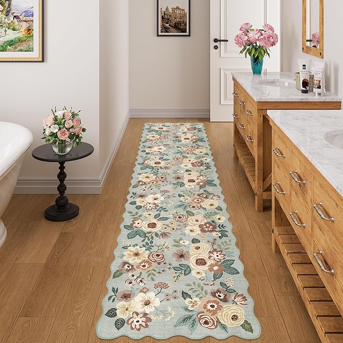 DUKINO 2x8 Washable Runner Rug, Soft Floral Hallway Rug Runner