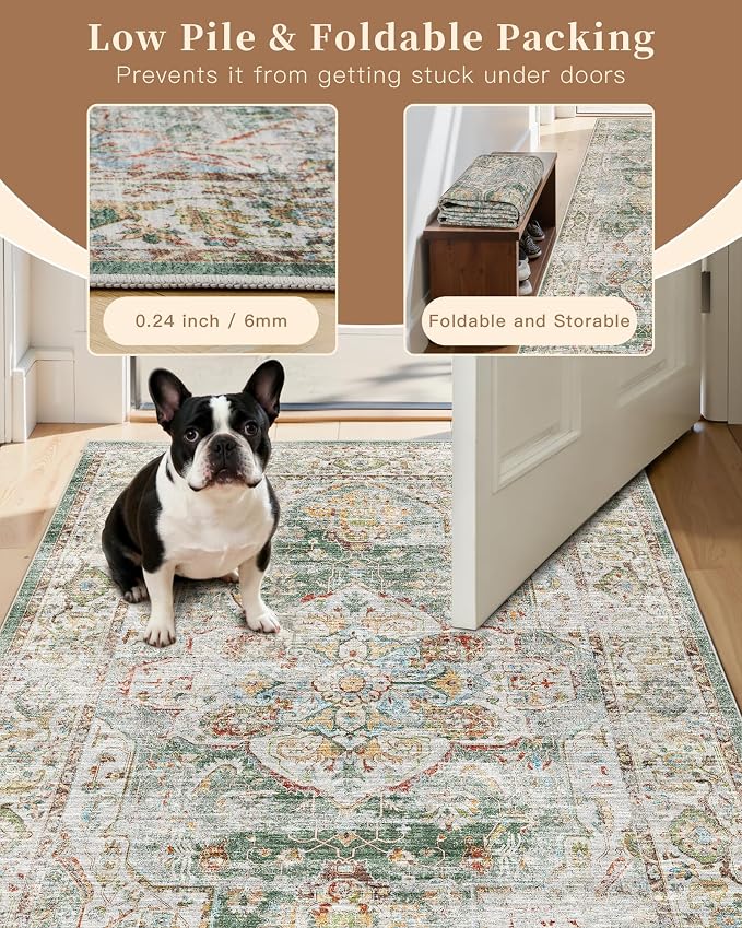 Madane Washable Area Rug 2x3, Small Entryway Rug Non-Slip Vintage Door Mat